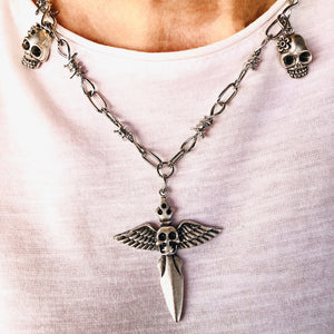 Angel Skeleton Head Charm Necklace