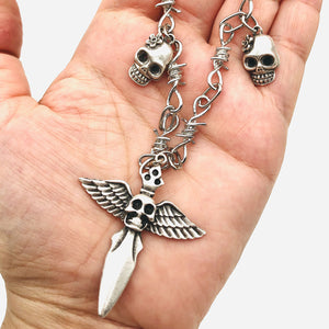 Angel Skeleton Head Charm Necklace