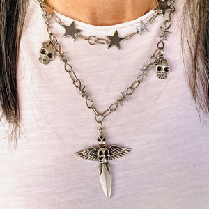 Angel Skeleton Head Charm Necklace