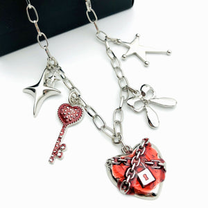 Gothic Heart Charm Key Necklace