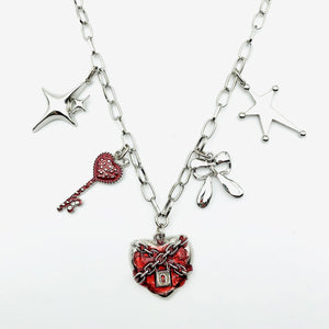 Gothic Heart Charm Key Necklace