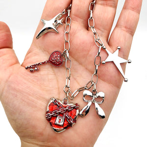 Gothic Heart Charm Key Necklace