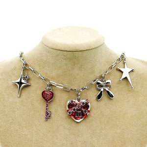 Gothic Heart Charm Key Necklace
