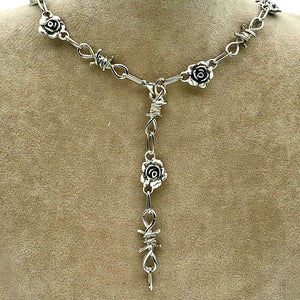 Rose Necklace with Barbed Wire