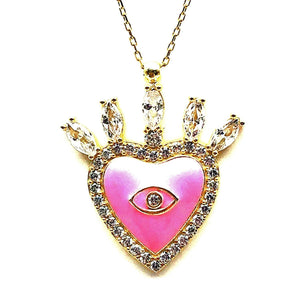 Pink Queen Evil Eye Heart Necklace