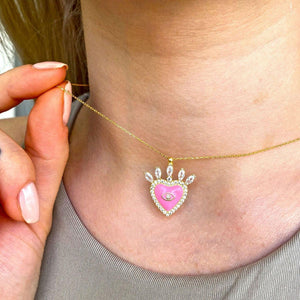 Pink Queen Evil Eye Heart Necklace